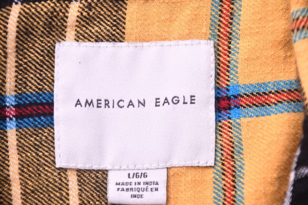 American Eagle Men’s Large Yellow Black Plaid Flannel Button Up Shirt